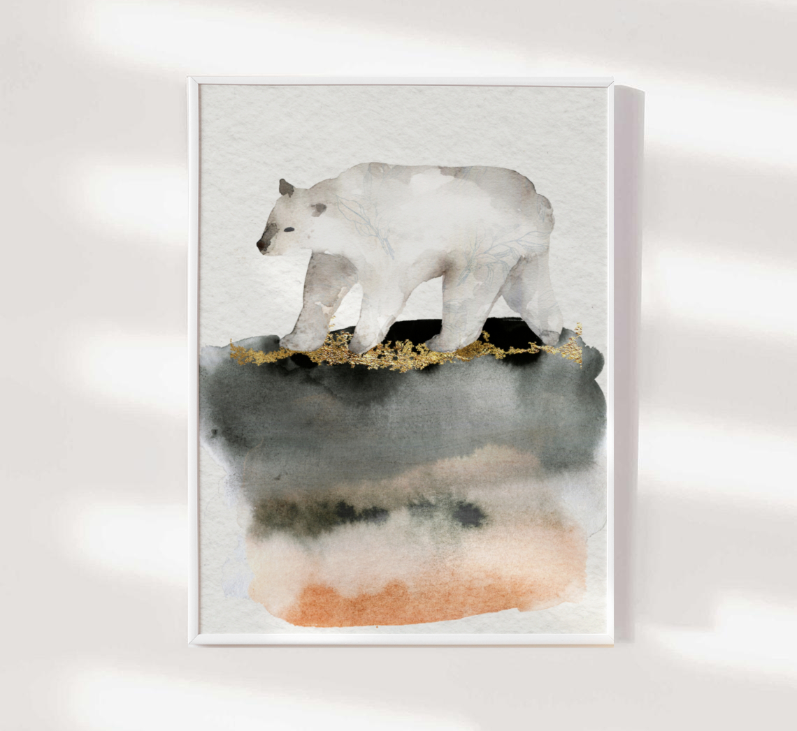 Polar Bear Watercolor Animal Painting Framed Art Print